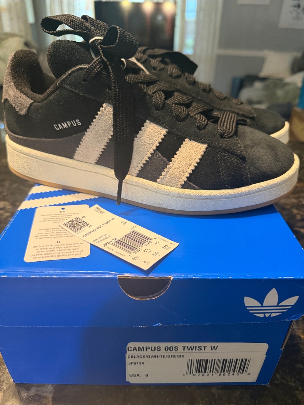 Adidas Campus 00s Twist Women’s Size 8 Black Grey Suede Sneakers JP6134